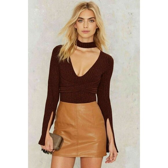 Lavish Alice Tops - NG Lavish Alice Split Your Sides Knit Bodysuit